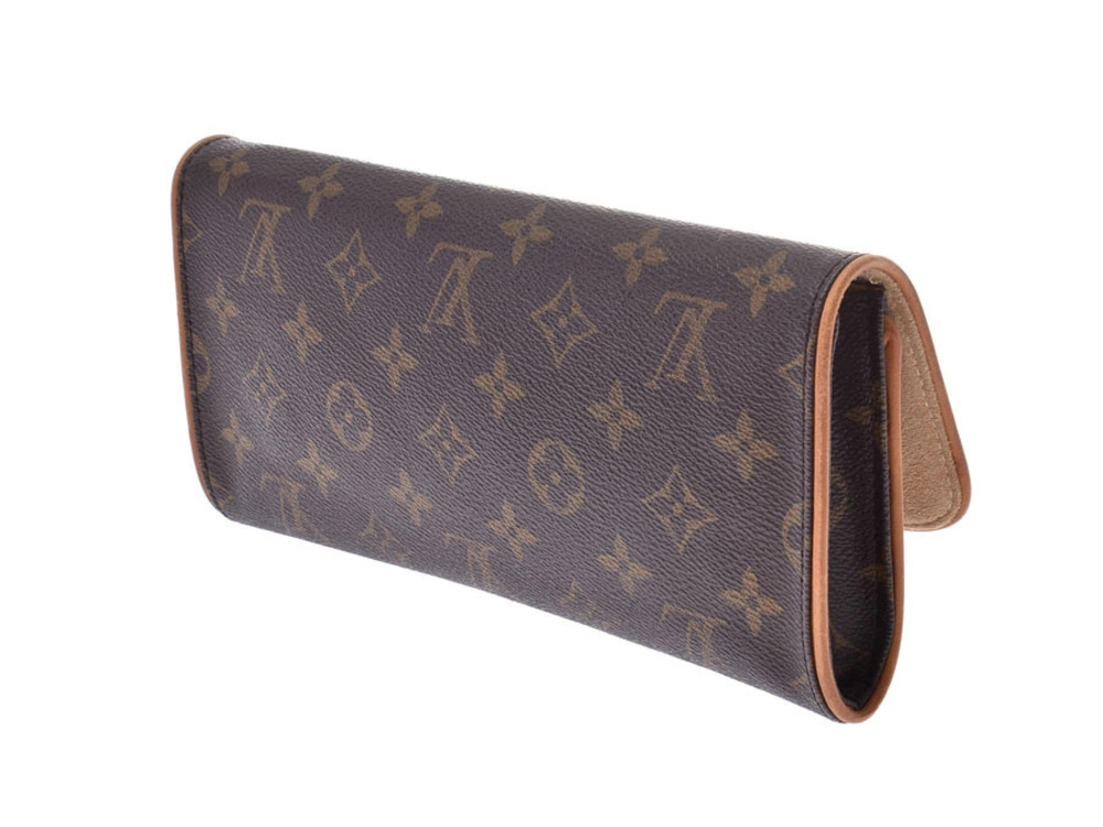Louis Vuitton Monogram Clutch Pochette Leather Brown Bag Twin Brown